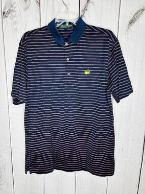 Amen Corner THE MASTERS Polo Shirt Mens Sz M Short Sleeve Navy Red Striped